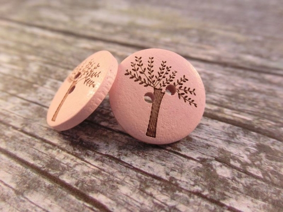 Preview: Baum Knopf Ohrstecker Holz Button wood tree rosa